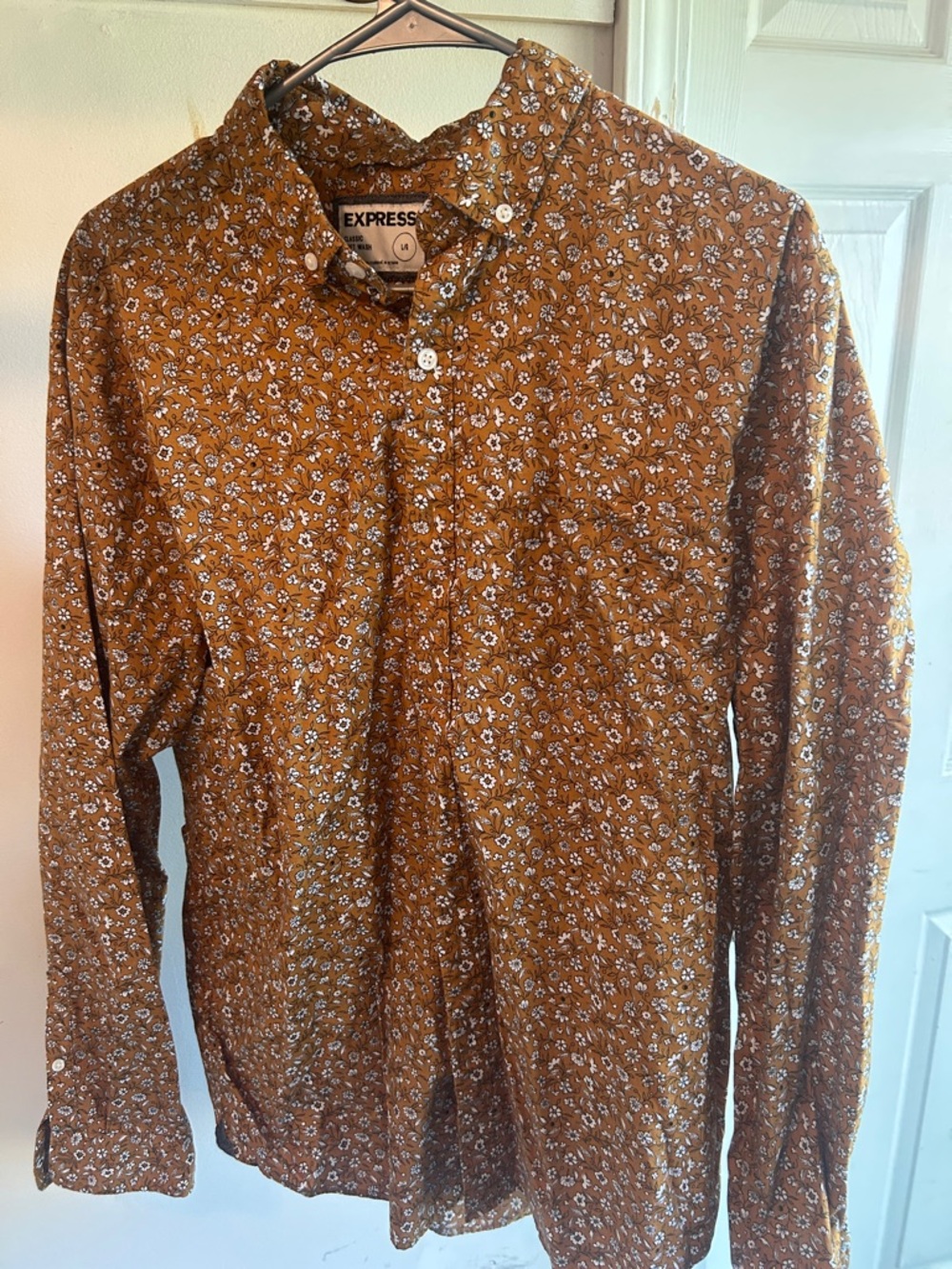 Express Men's Rust Brown Floral Button-Down Shirt